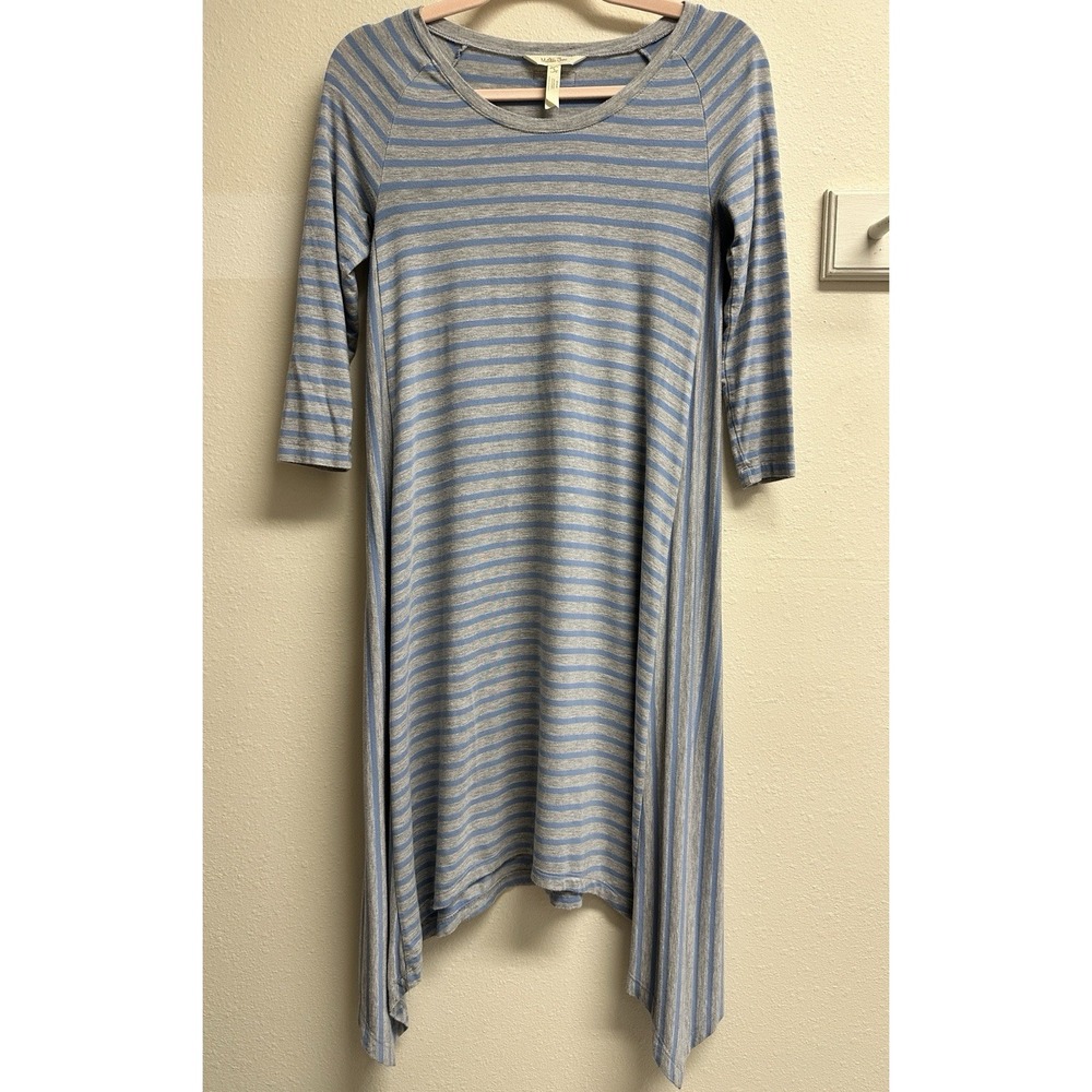 Matilda Jane Her Majesty Tunic Dress sz Small Blue Gray Stripe Shark Bite Hem